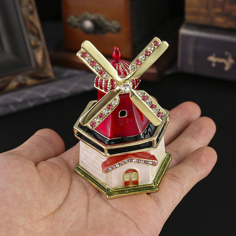 Windmill Enamel Jewelry Box – Vintage Travel Souvenir Trinket Case