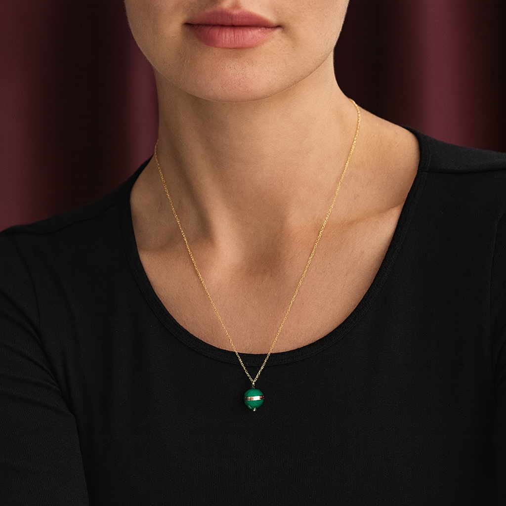 Luxe Orbit Malachite / Rose Quartz Pendant Necklace
