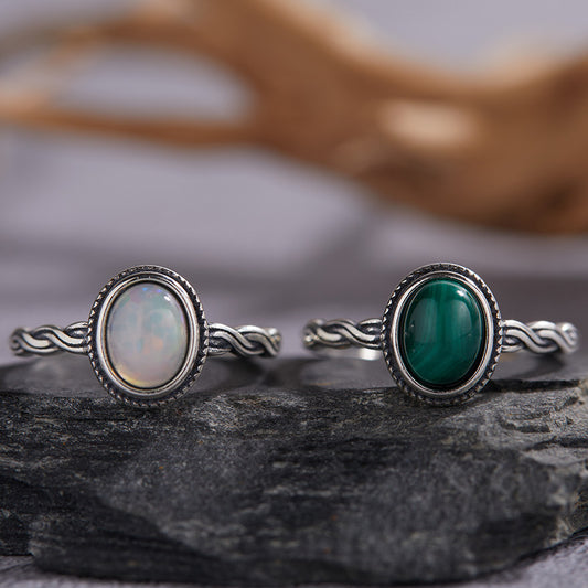 Natural Malachite & Opal Ring – Protection • Transformation • Intuition Awakening