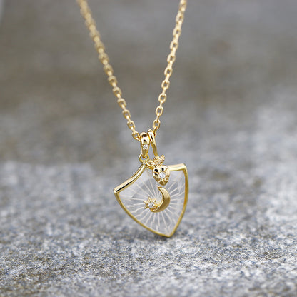 Lunar Glow White Crystal Shield Necklace