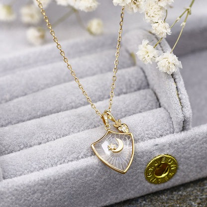 Lunar Glow White Crystal Shield Necklace