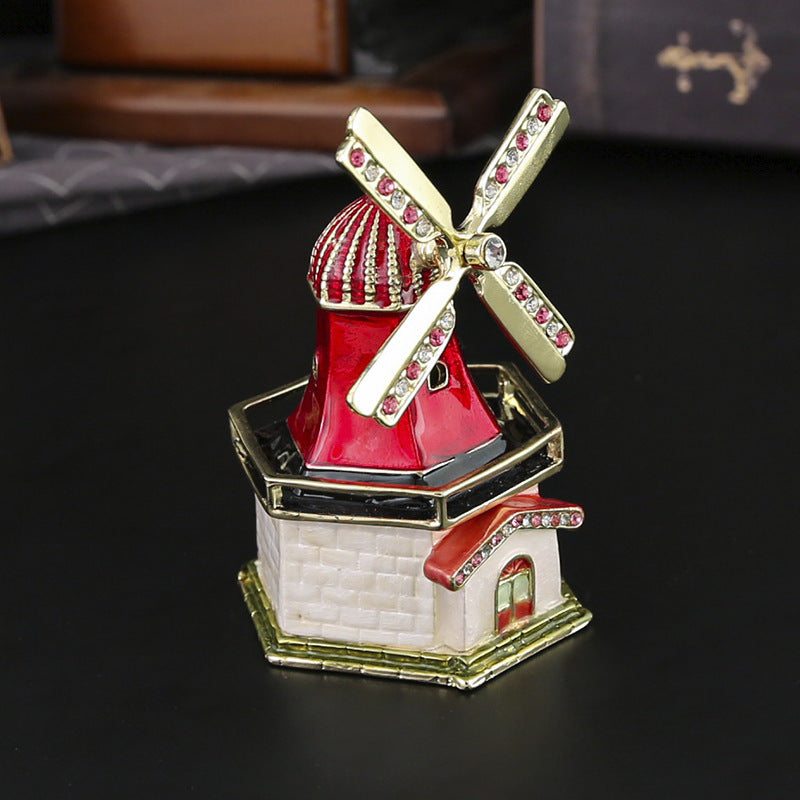 Windmill Enamel Jewelry Box – Vintage Travel Souvenir Trinket Case
