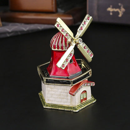 Windmill Enamel Jewelry Box – Vintage Travel Souvenir Trinket Case