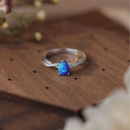 Ocean Glow Blue Opal Teardrop Ring