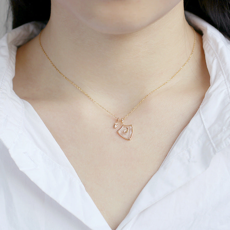 Lunar Glow White Crystal Shield Necklace