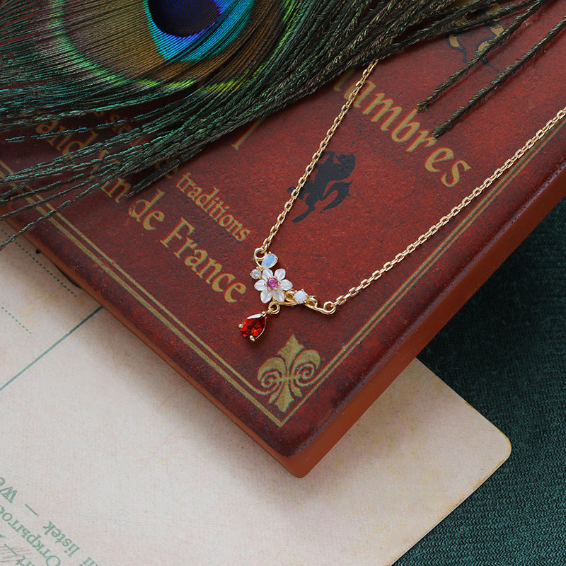 Rosalie Floral Garnet Necklace