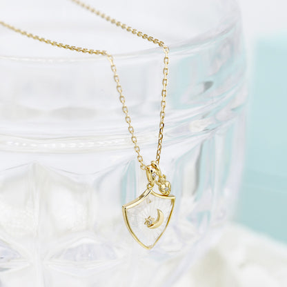 Lunar Glow White Crystal Shield Necklace