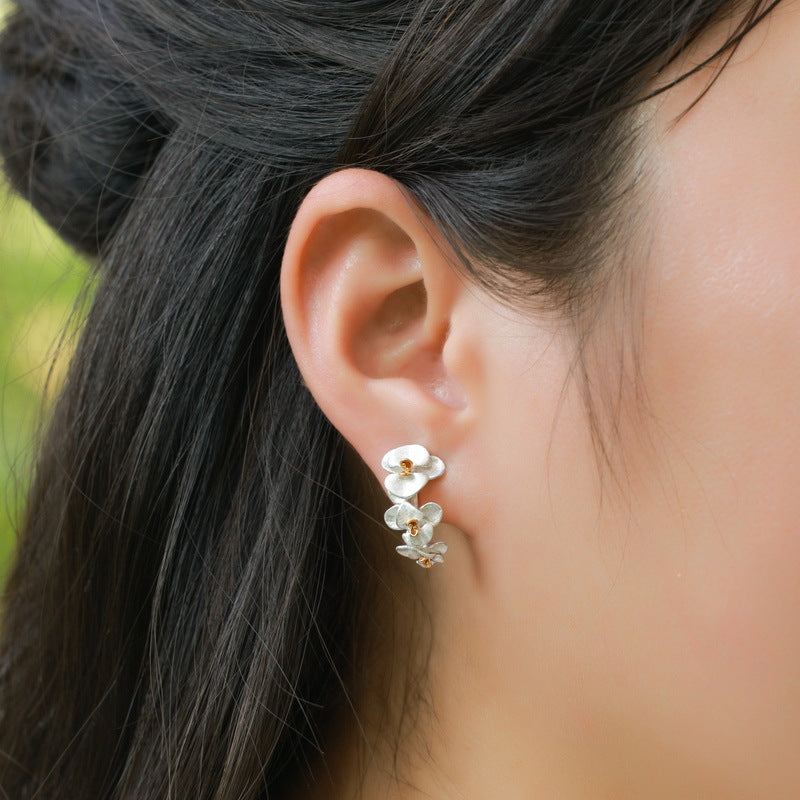 Moon Orchid Asymmetric Hand-Brushed Earring