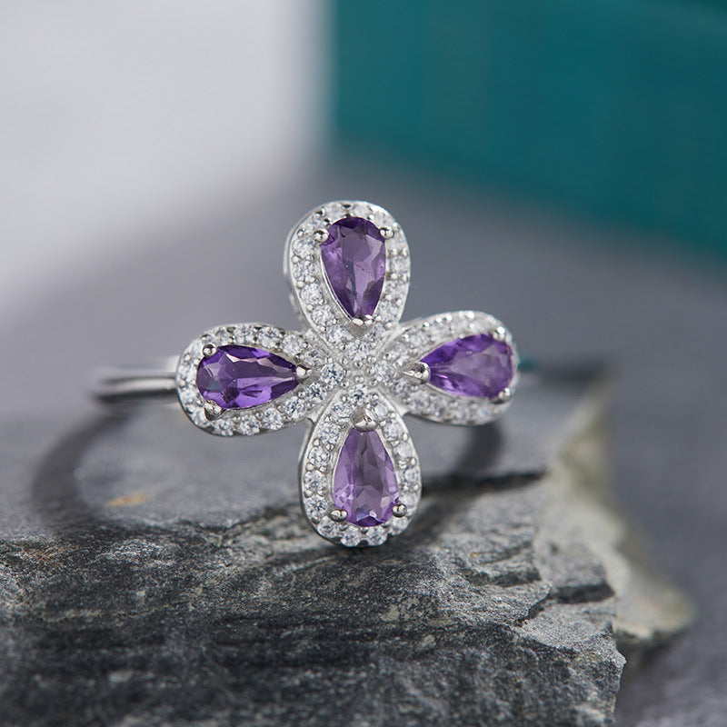 Energy Bloom Ring – Natural Gemstone Healing Flower Ring (Adjustable)