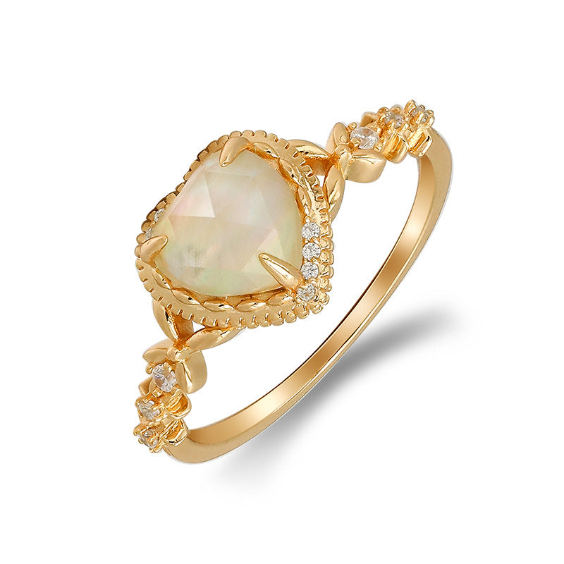 Aurora Heart Opal Shell Ring