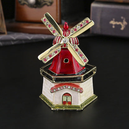 Windmill Enamel Jewelry Box – Vintage Travel Souvenir Trinket Case