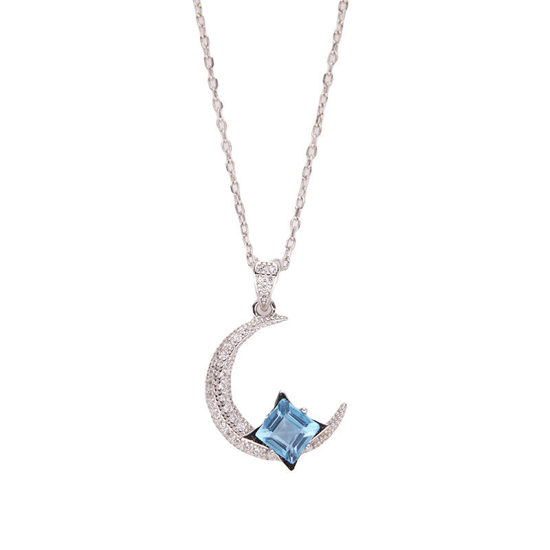 Luna Crescent Blue Topaz Necklace