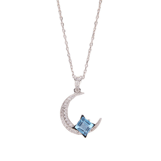 Luna Crescent Blue Topaz Necklace