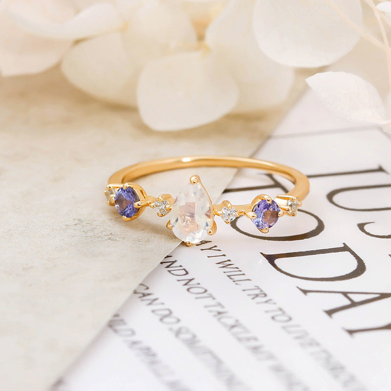 Moonlit Tears Tanzanite & Moonstone Ring