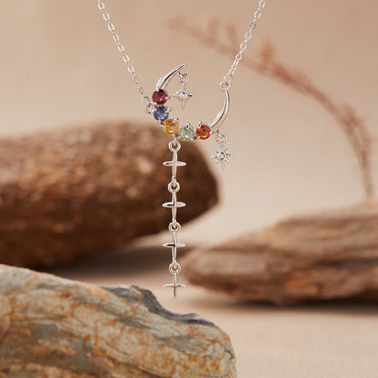 Stellar Crescent Gemstone Necklace