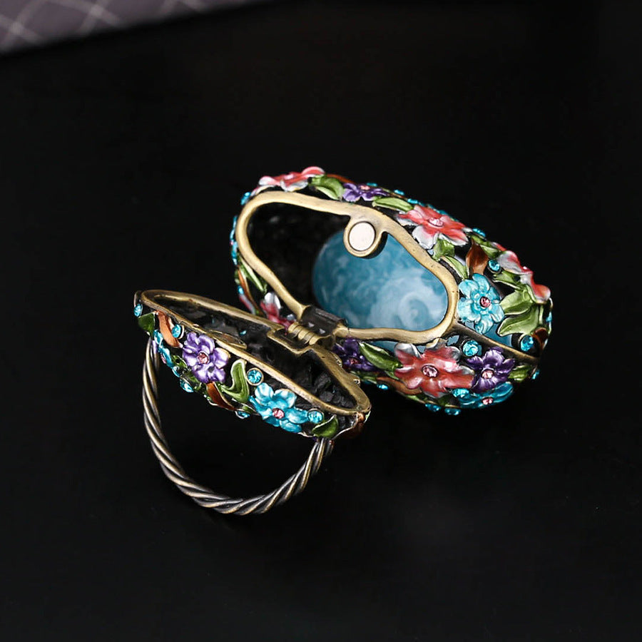 Vintage Enamel Floral Handbag Jewelry Box with Crystals – Elegant Ring & Earring Storage Case