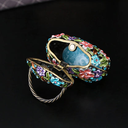 Vintage Enamel Floral Handbag Jewelry Box with Crystals – Elegant Ring & Earring Storage Case