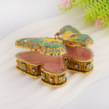 Vintage Enamel Butterfly Jewelry Box – Hand-Painted Trinket Storage