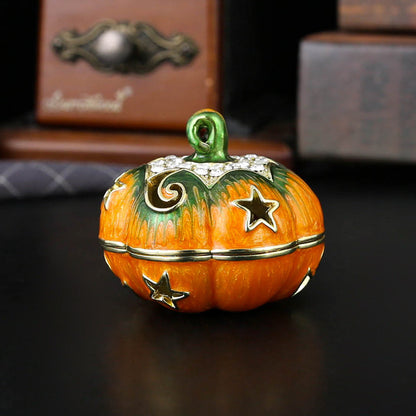 Luxury Enamel Pumpkin Jewelry Box – Crystal Trinket Holder, Vintage Halloween Gift