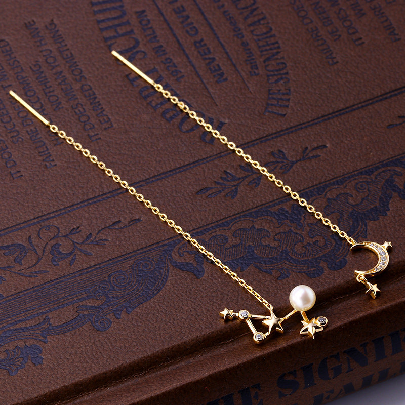 Celestial Pearl Constellation Threader Earrings