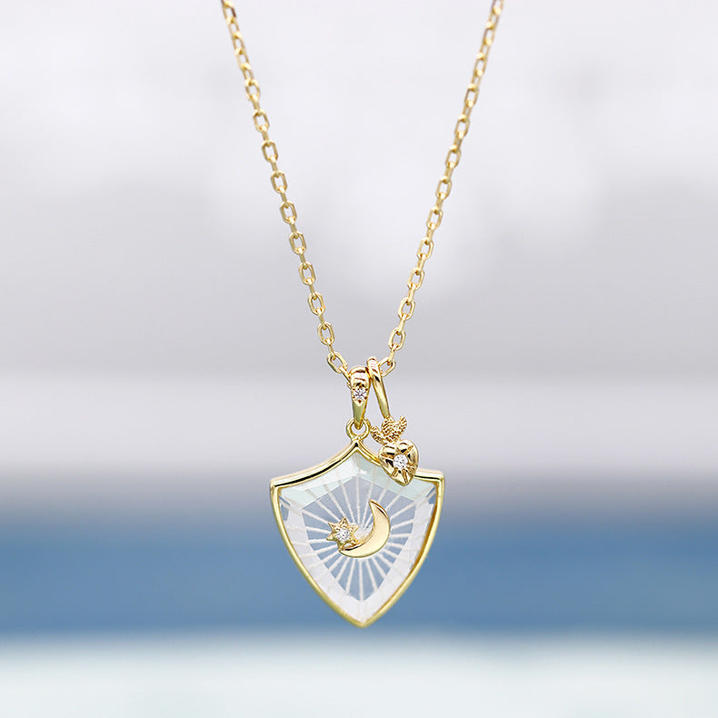 Lunar Glow White Crystal Shield Necklace