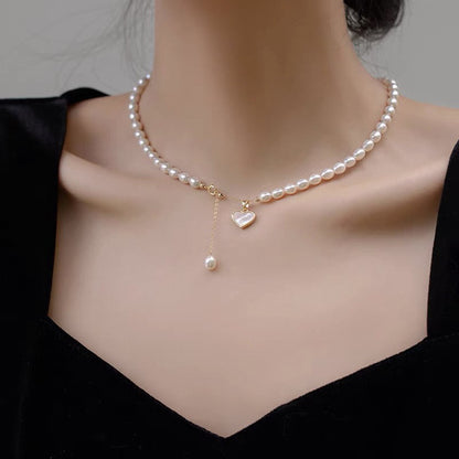 Dainty Freshwater Pearl Necklace – Heart Charm Edition