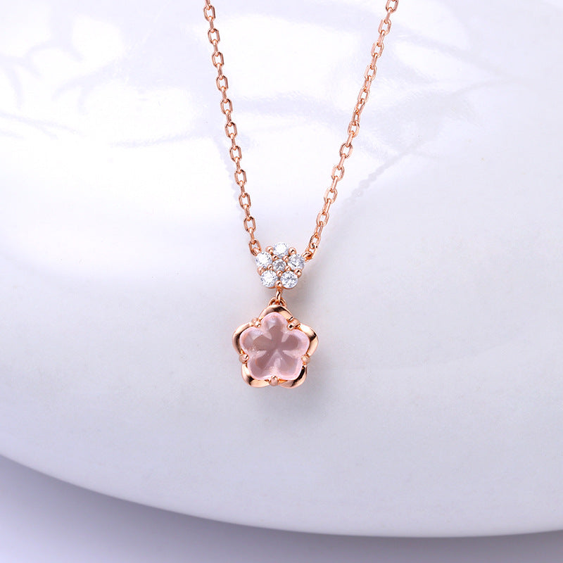 Blossom Rose Quartz Zircon Necklace
