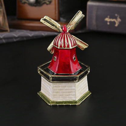 Windmill Enamel Jewelry Box – Vintage Travel Souvenir Trinket Case