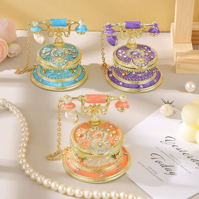 Celina Retro Phone Trinket Box in Hand-Painted Enamel