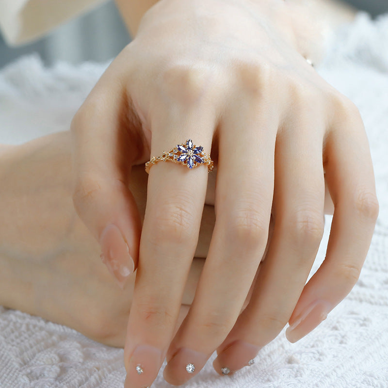 Tanzanite Zircon Floral Ring