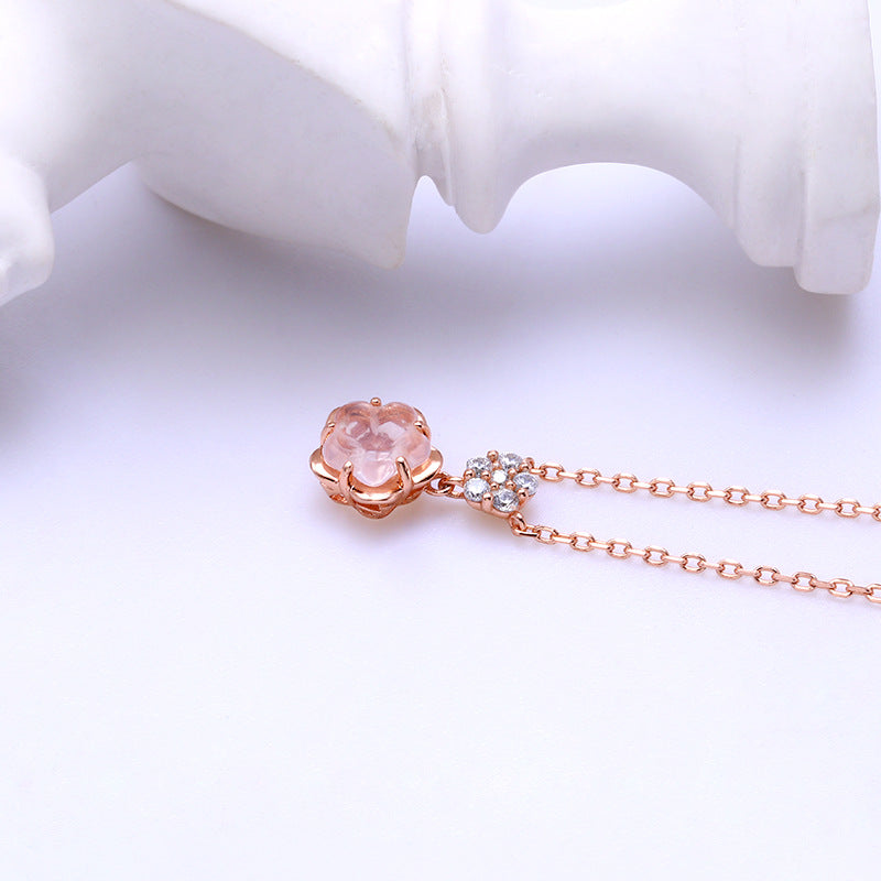 Blossom Rose Quartz Zircon Necklace