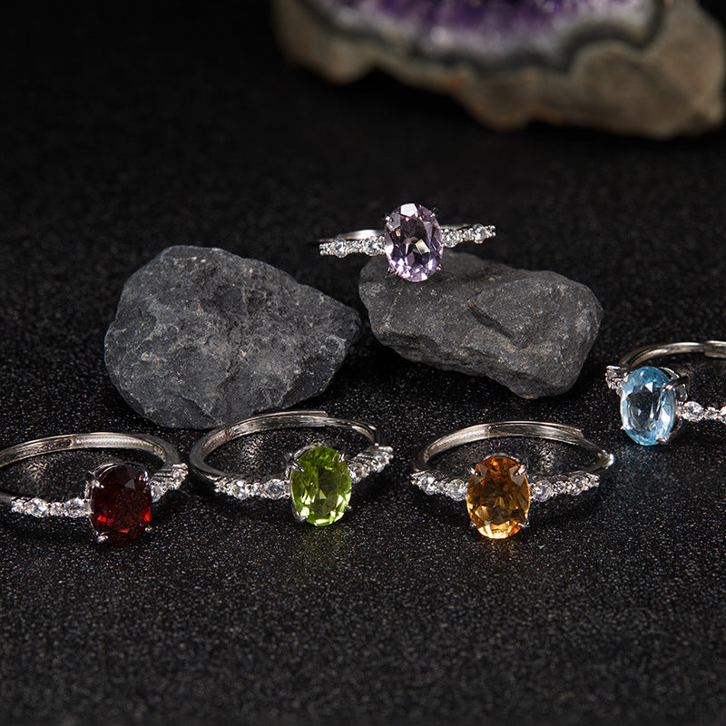 Aurora Oval Gemstone Open Ring