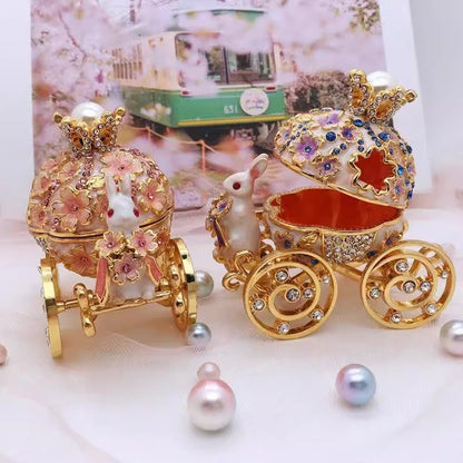 Fairytale Enamel Bunny Carriage Jewelry Box