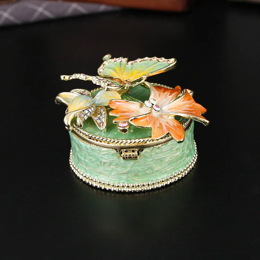 Sakura Butterfly Enamel Jewelry Box – Crystal Floral Trinket Case