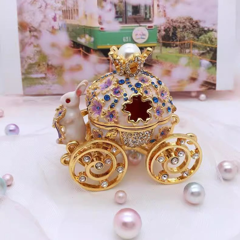 Fairytale Enamel Bunny Carriage Jewelry Box