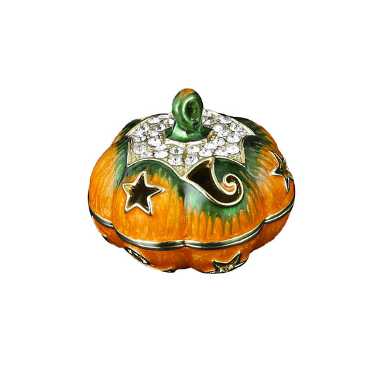 Luxury Enamel Pumpkin Jewelry Box – Crystal Trinket Holder, Vintage Halloween Gift