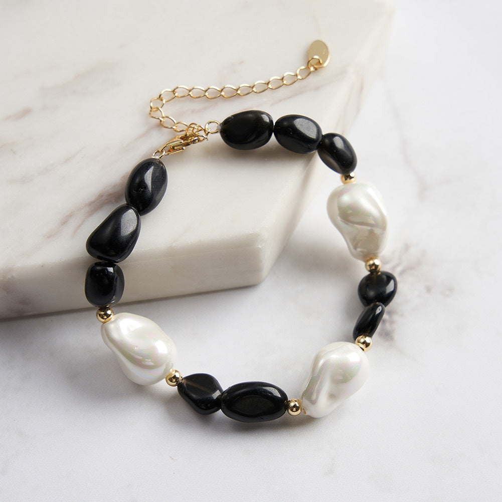 Obsidian & Baroque Pearl Energy Bracelet