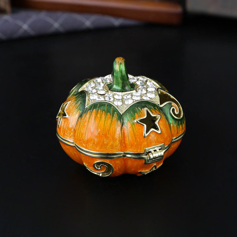 Luxury Enamel Pumpkin Jewelry Box – Crystal Trinket Holder, Vintage Halloween Gift