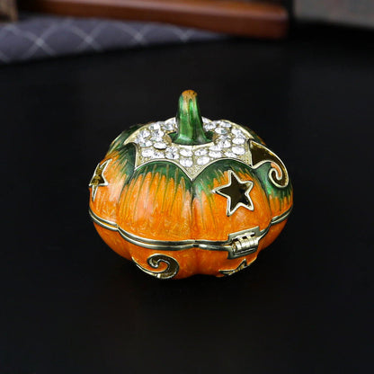 Luxury Enamel Pumpkin Jewelry Box – Crystal Trinket Holder, Vintage Halloween Gift