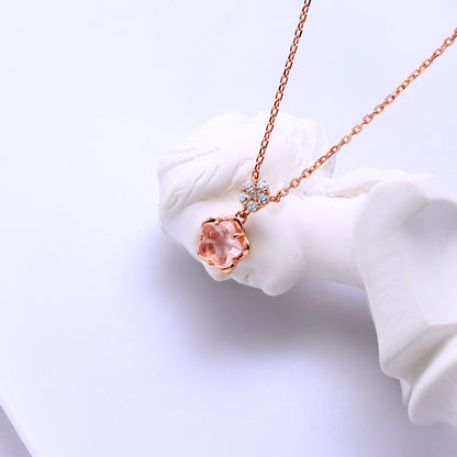 Blossom Rose Quartz Zircon Necklace