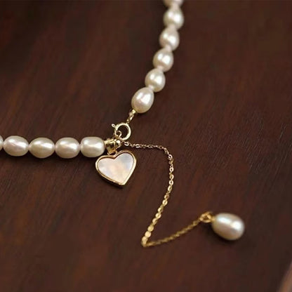 Dainty Freshwater Pearl Necklace – Heart Charm Edition