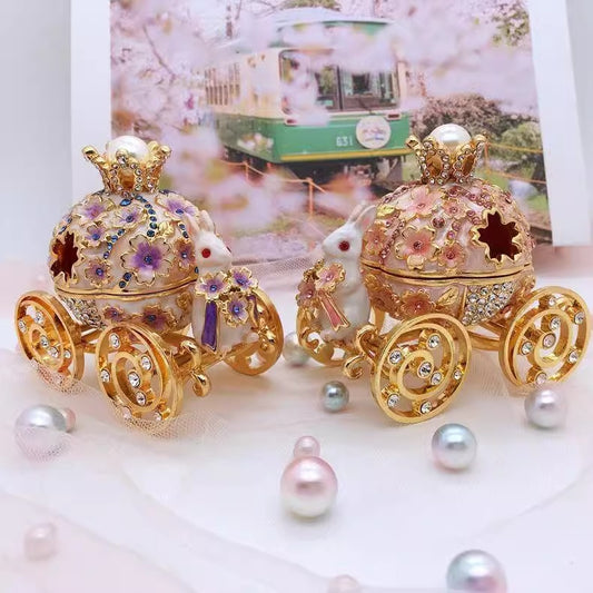 Fairytale Enamel Bunny Carriage Jewelry Box