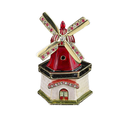 Windmill Enamel Jewelry Box – Vintage Travel Souvenir Trinket Case