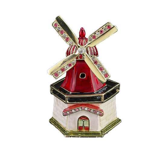 Windmill Enamel Jewelry Box – Vintage Travel Souvenir Trinket Case