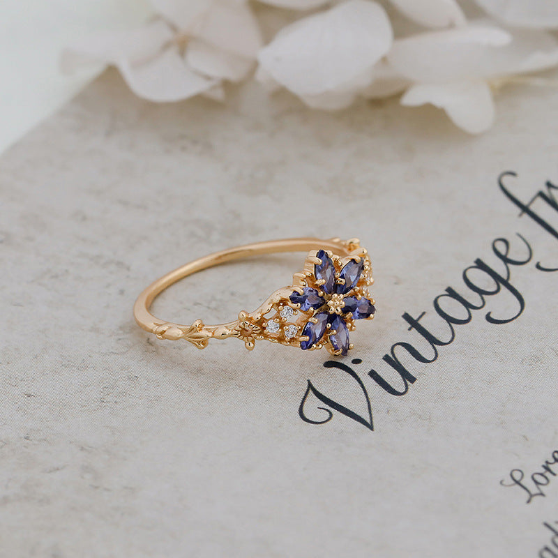Tanzanite Zircon Floral Ring