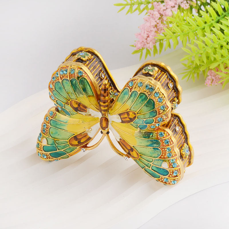 Vintage Enamel Butterfly Jewelry Box – Hand-Painted Trinket Storage