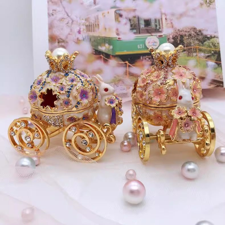 Fairytale Enamel Bunny Carriage Jewelry Box