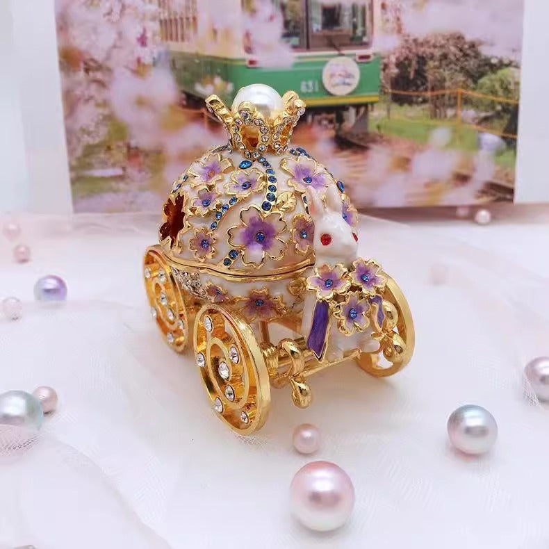 Fairytale Enamel Bunny Carriage Jewelry Box