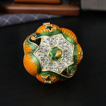 Luxury Enamel Pumpkin Jewelry Box – Crystal Trinket Holder, Vintage Halloween Gift