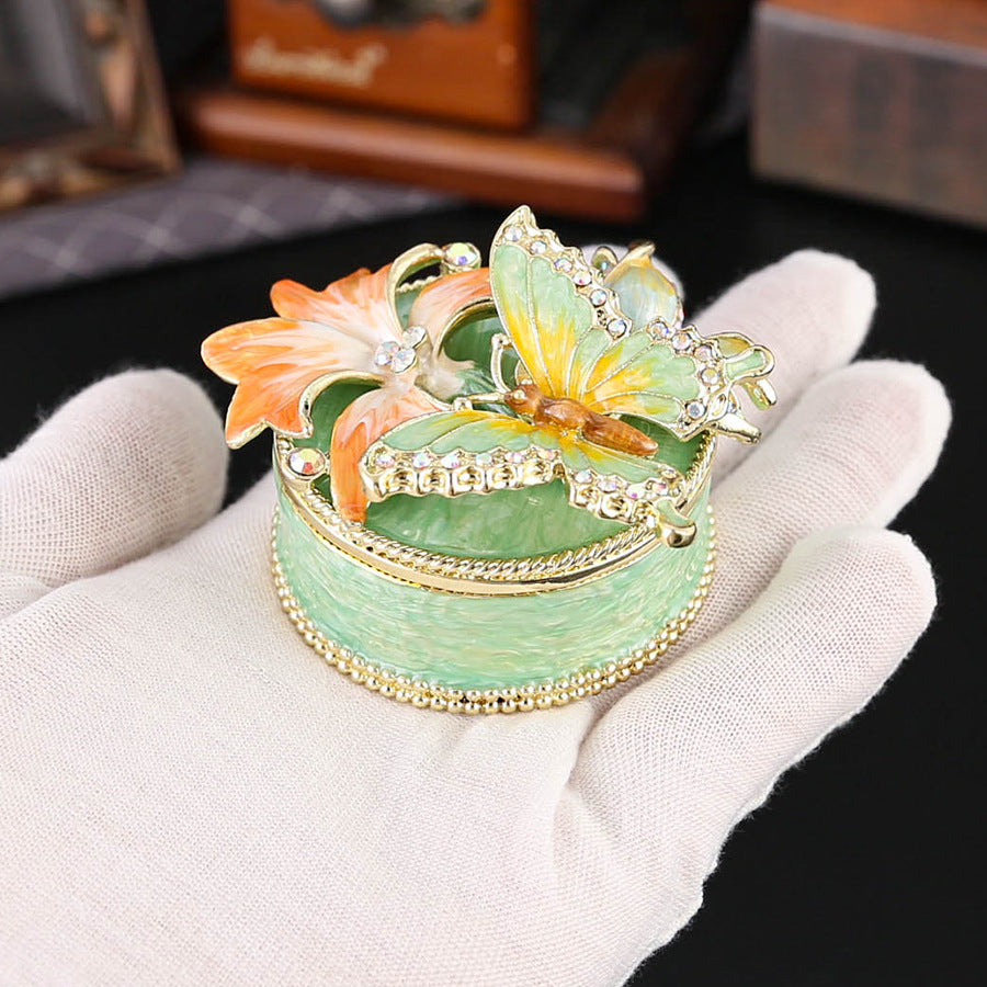 Sakura Butterfly Enamel Jewelry Box – Crystal Floral Trinket Case